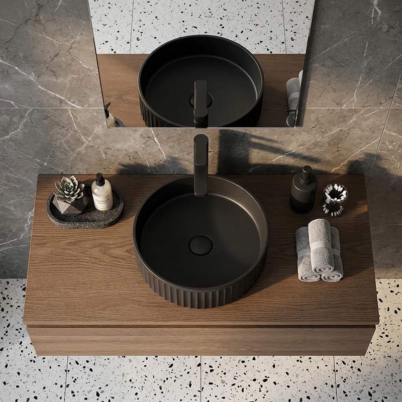 Fienza Minka Round Fluted Solid Surface Above Counter Basin 400x400x120mm - In Various Colour