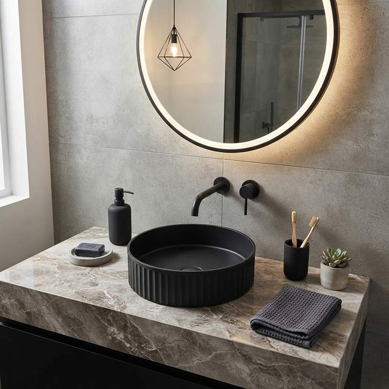 Fienza Minka Round Fluted Solid Surface Above Counter Basin 400x400x120mm - In Various Colour