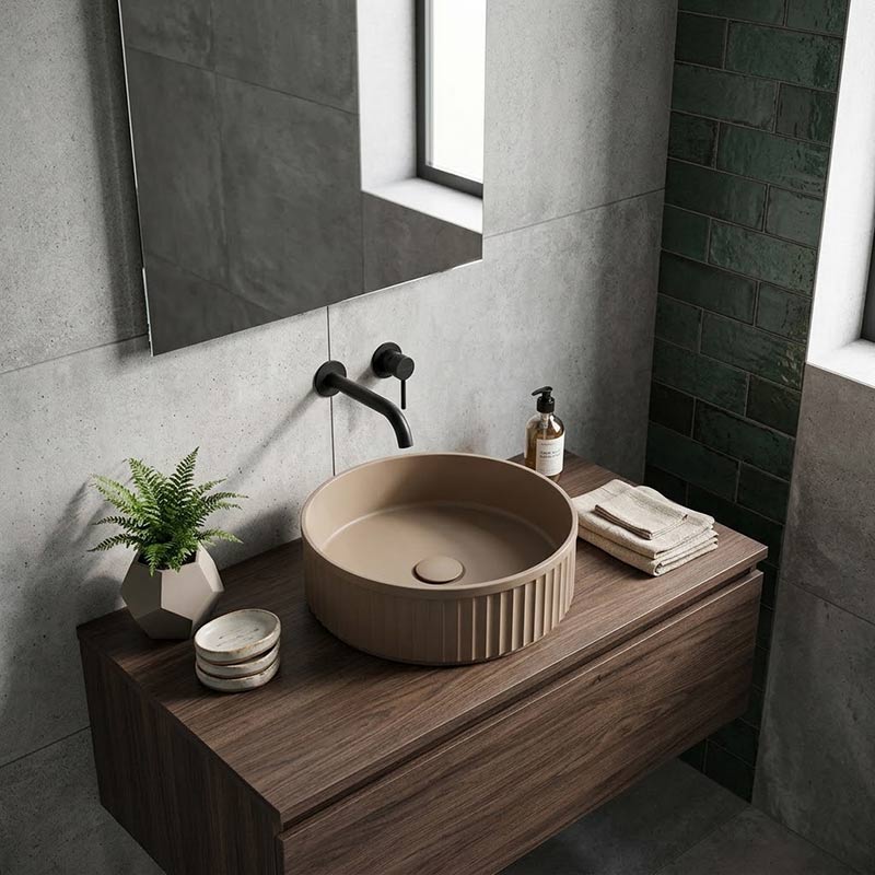 Fienza Minka Round Fluted Solid Surface Above Counter Basin 400x400x120mm - In Various Colour