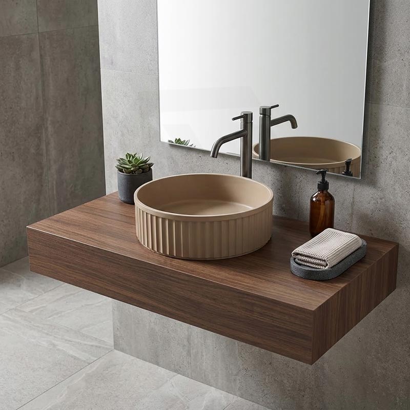 Fienza Minka Round Fluted Solid Surface Above Counter Basin 400x400x120mm - In Various Colour