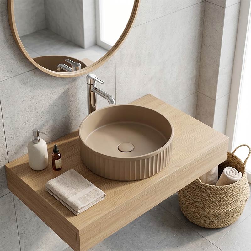 Fienza Minka Round Fluted Solid Surface Above Counter Basin 400x400x120mm - In Various Colour