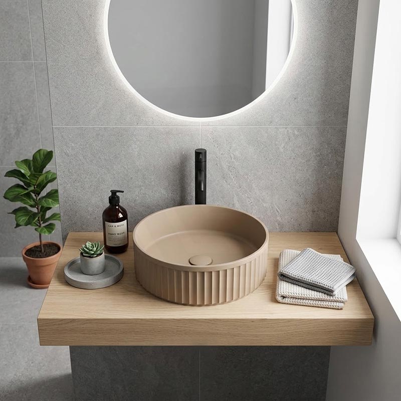 Fienza Minka Round Fluted Solid Surface Above Counter Basin 400x400x120mm - In Various Colour