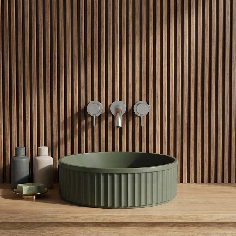 Fienza Minka Round Fluted Solid Surface Above Counter Basin 400x400x120mm - In Various Colour