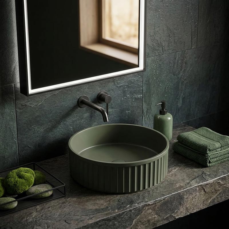 Fienza Minka Round Fluted Solid Surface Above Counter Basin 400x400x120mm - In Various Colour
