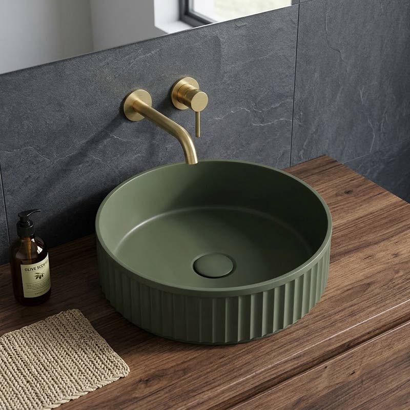 Fienza Minka Round Fluted Solid Surface Above Counter Basin 400x400x120mm - In Various Colour