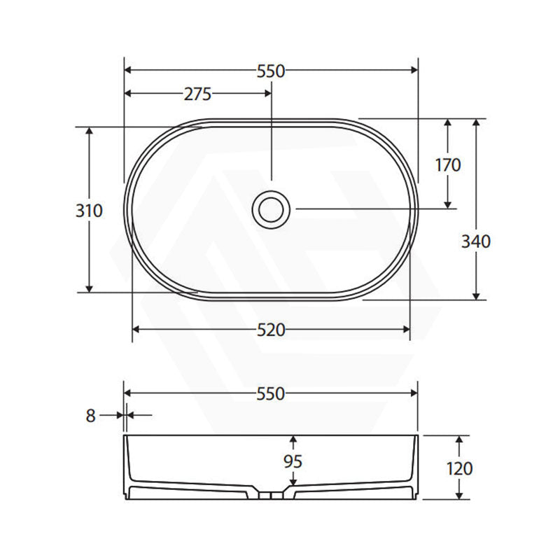 550x340x120mm Fienza Minka Oval Solid Surface Above Counter Basin In Various Colour