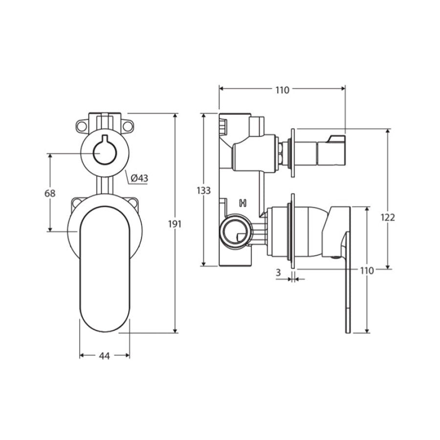 Fienza Empire Slim Small Round Plates Vertical Wall Diverter Mixer Dress Kit Only Variant Colour Available
