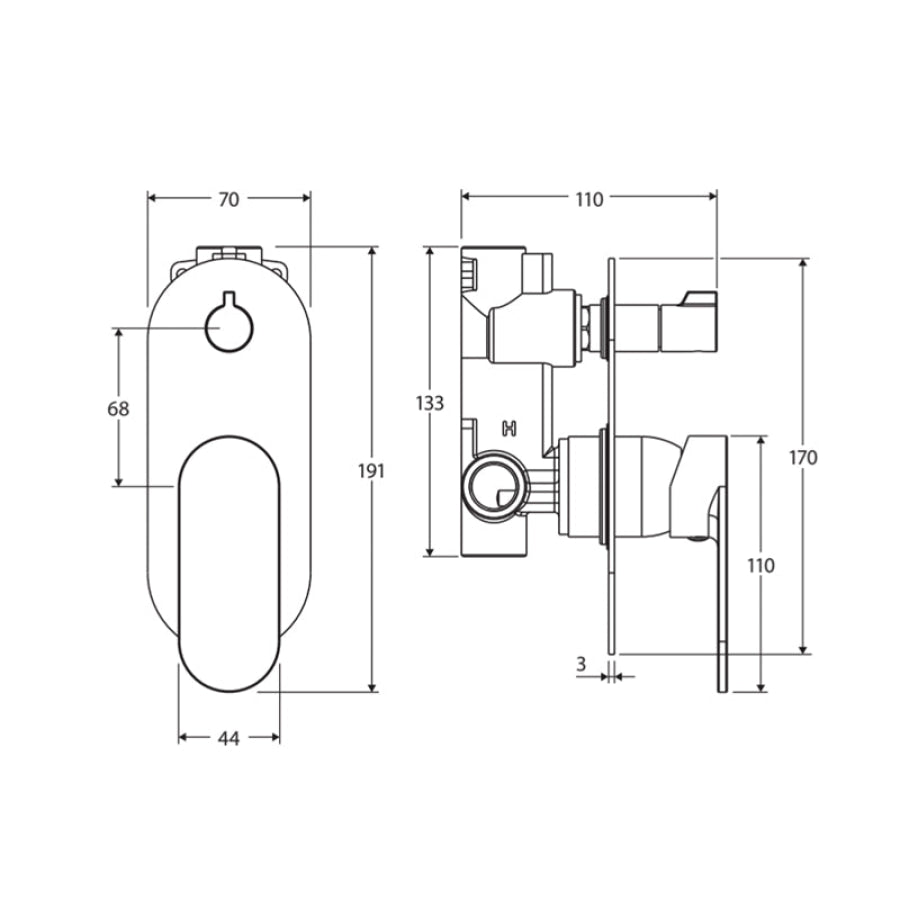 Fienza Empire Slim Large Oval Plate Vertical Wall Diverter Mixer Dress Kit Only Variant Colour Available