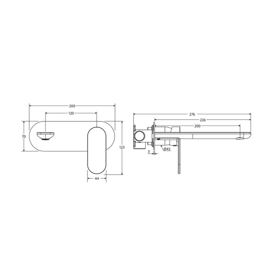 Fienza Empire Slim 160/200mm Outlet Oval Plate Basin/Bath Wall Mixer Set Dress Kit Only Variant Colour Available