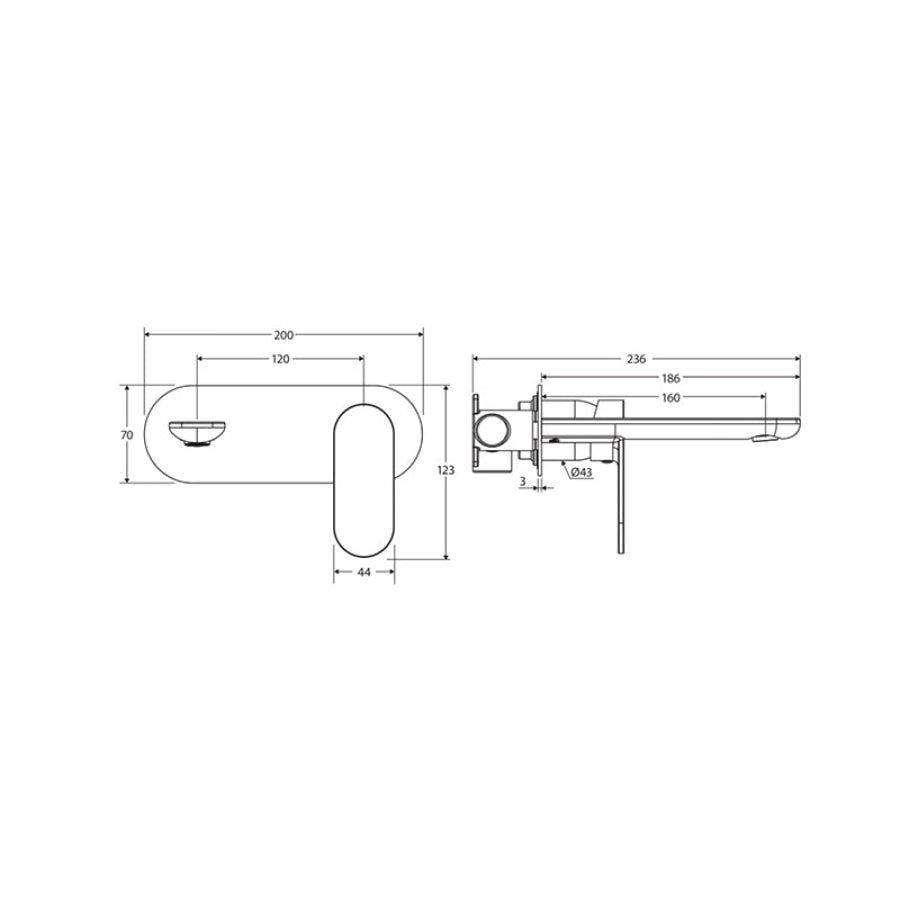 Fienza Empire Slim 160/200mm Outlet Oval Plate Basin/Bath Wall Mixer Set Dress Kit Only Variant Colour Available