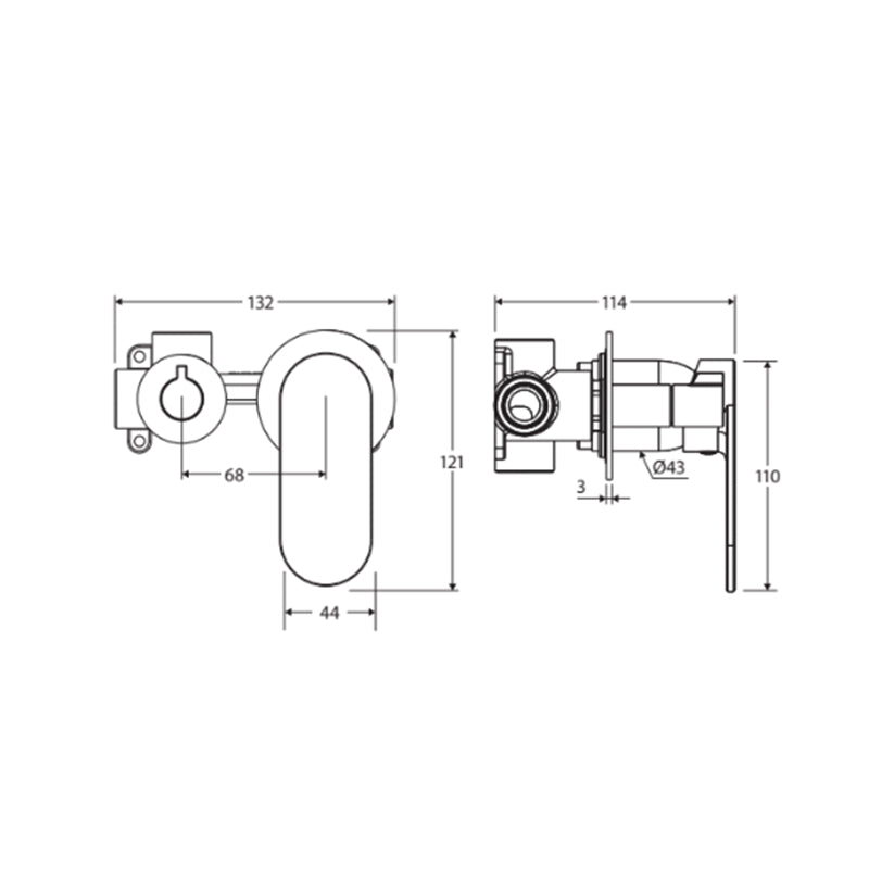 Fienza Quik-Switch Universal Wall Diverter Mixer Body, Horizontal