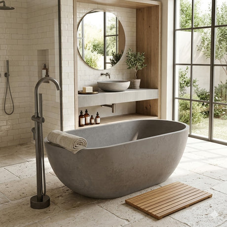 Fienza Jada Luxury Concrete Freestanding Bathtub Oval NO Overflow 1500mm - Variant Colour Available