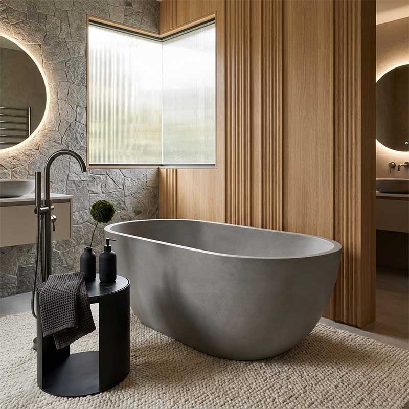 Fienza Jada Luxury Concrete Freestanding Bathtub Oval NO Overflow 1500mm - Variant Colour Available
