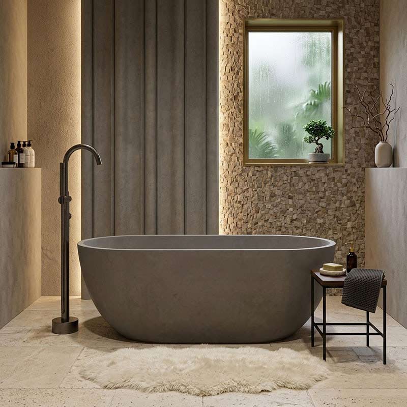 Fienza Jada Luxury Concrete Freestanding Bathtub Oval NO Overflow 1500mm - Variant Colour Available