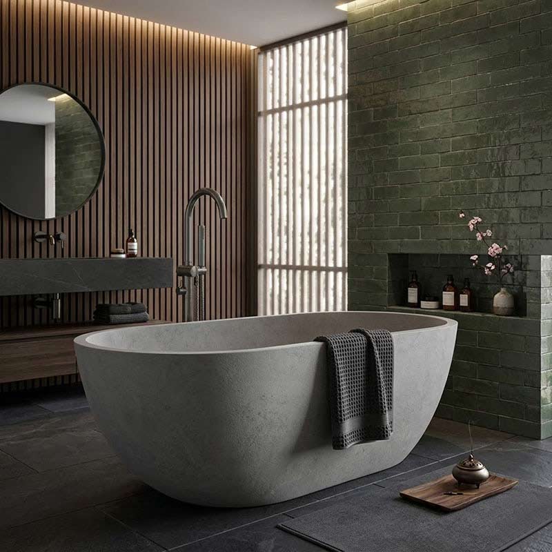 Fienza Jada Luxury Concrete Freestanding Bathtub Oval NO Overflow 1500mm - Variant Colour Available