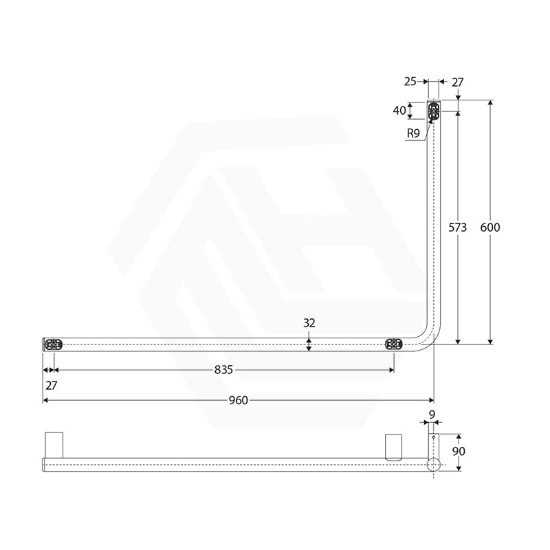 Fienza 960x600mm 90° Slimline Care Accessible Grab Rail Left/Right-Hand Variant Color Avaliable
