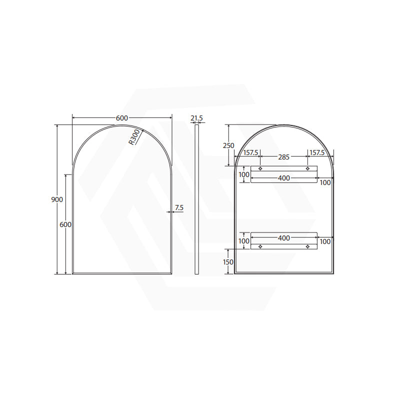600x900mm Fienza Arch Aluminium Framed Wall Mirror Vertical or Horizontal Variant Colour Available