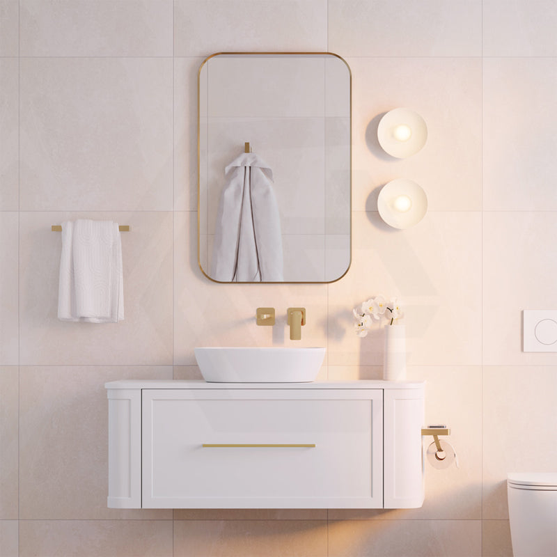 600x900mm Fienza Soft Square Framed Wall Mirror Vertical or Horizontal Brushed Gold