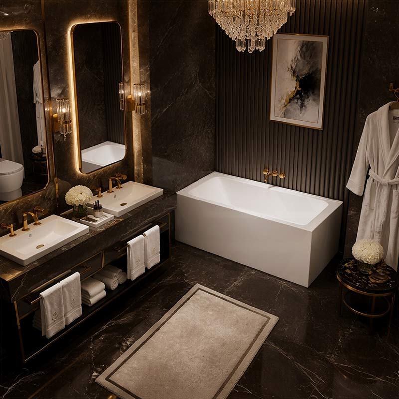 Fienza Sentor Acrylic Left/Right Corner Bathtub 1500/1650mm Overflow Available - Gloss White