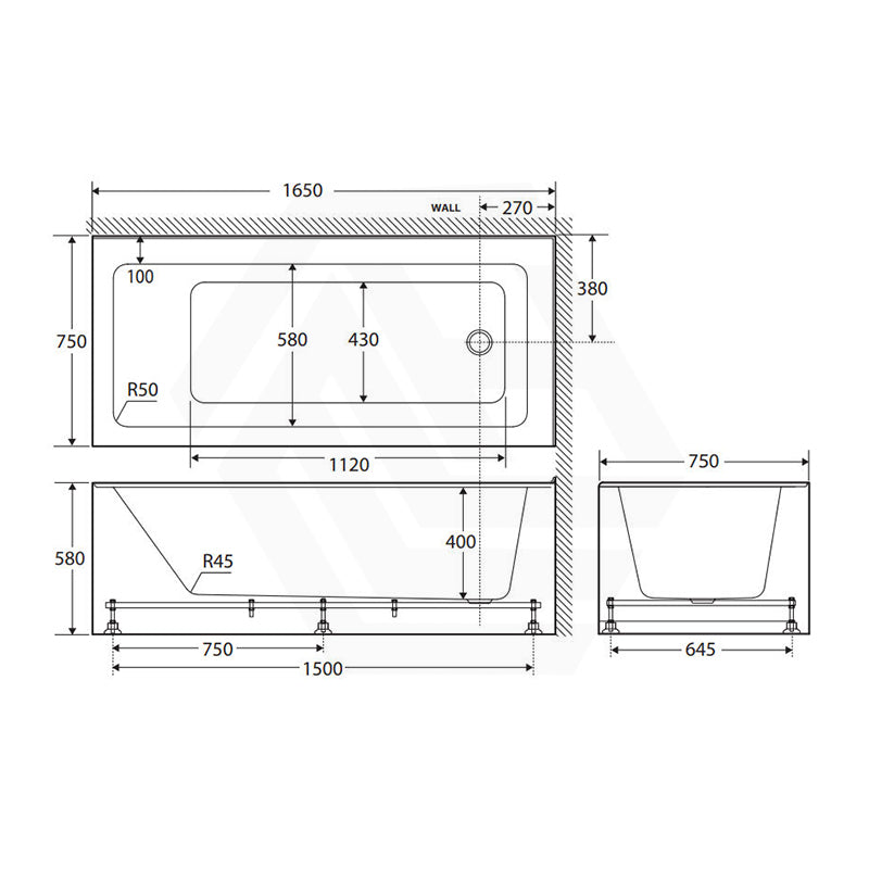 Fienza Sentor Acrylic Left/Right Corner Bathtub 1500/1650mm Overflow Available - Gloss White