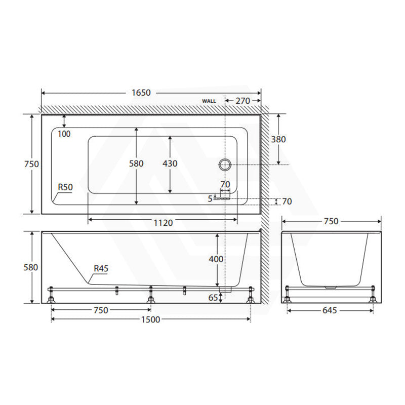Fienza Sentor Acrylic Left/Right Corner Bathtub 1500/1650mm Overflow Available - Gloss White