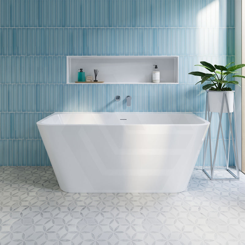 Fienza Delta Acrylic Back To Wall Bathtub with Overflow 1500x720x590mm - Gloss White