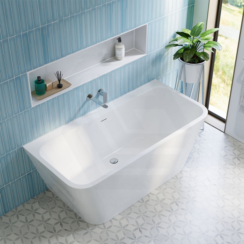 Fienza Delta Acrylic Back To Wall Bathtub with Overflow 1500x720x590mm - Gloss White