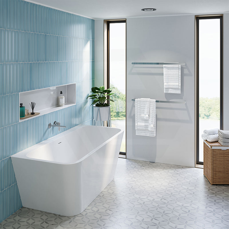 Fienza Delta Acrylic Back To Wall Bathtub with Overflow 1500x720x590mm - Gloss White