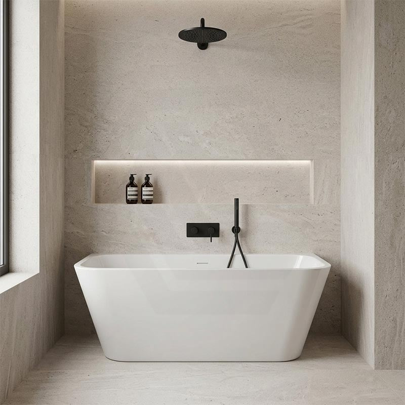 Fienza Delta Acrylic Back To Wall Bathtub with Overflow 1500x720x590mm - Gloss White