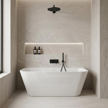 Fienza Delta Acrylic Back To Wall Bathtub with Overflow 1500x720x590mm - Gloss White