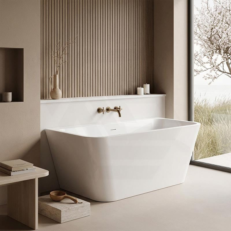 Fienza Delta Acrylic Back To Wall Bathtub with Overflow 1500x720x590mm - Gloss White