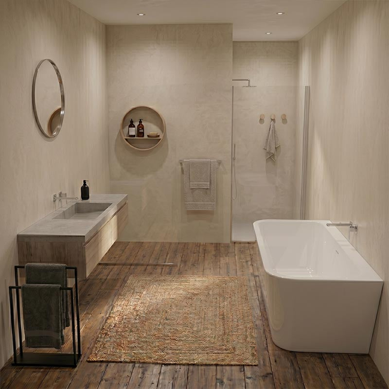 Fienza Delta Acrylic Back To Wall Bathtub with Overflow 1500x720x590mm - Gloss White