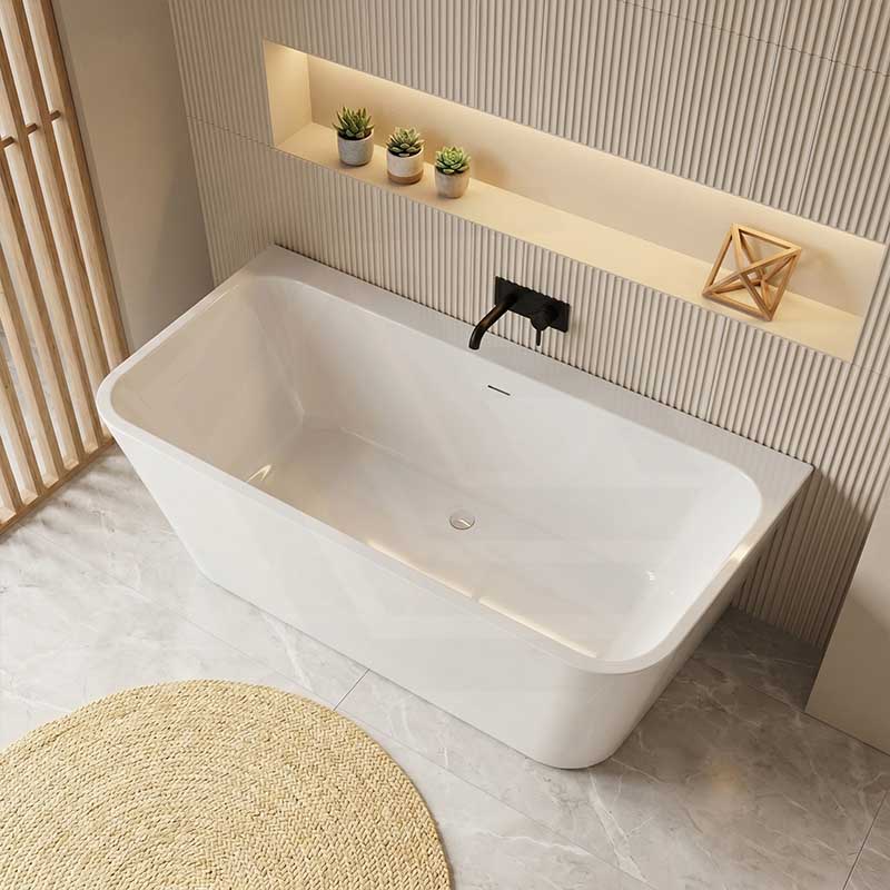 Fienza Delta Acrylic Back To Wall Bathtub with Overflow 1500x720x590mm - Gloss White