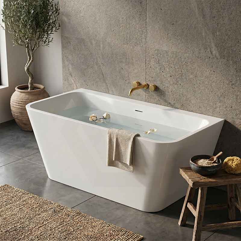 Fienza Delta Acrylic Back To Wall Bathtub with Overflow 1500x720x590mm - Gloss White