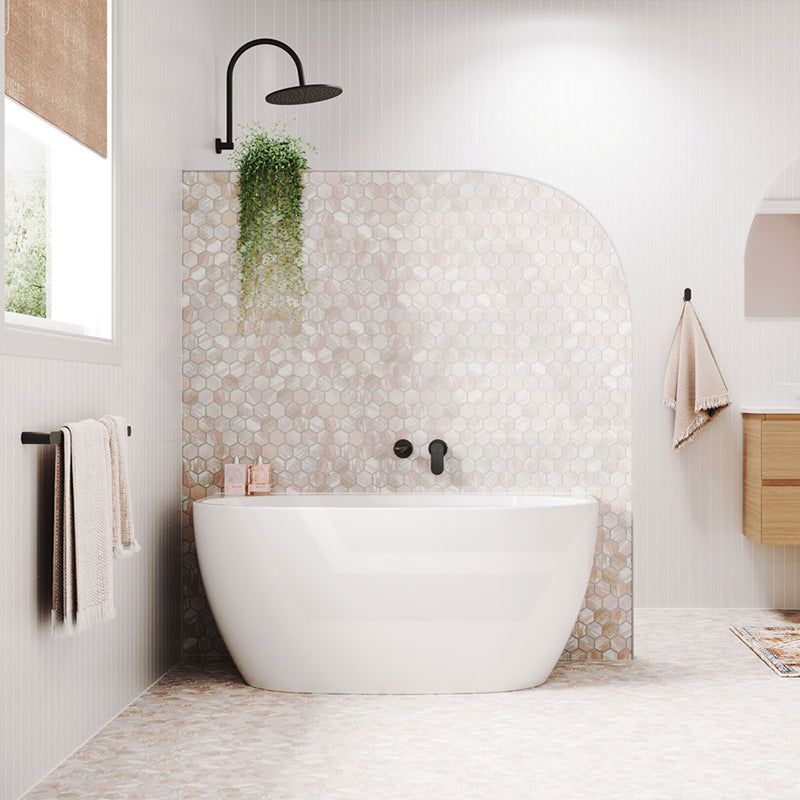 Fienza Keeto Acrylic Back To Wall Bathtub Overflow Available 1300/1500/1700mm - Gloss White