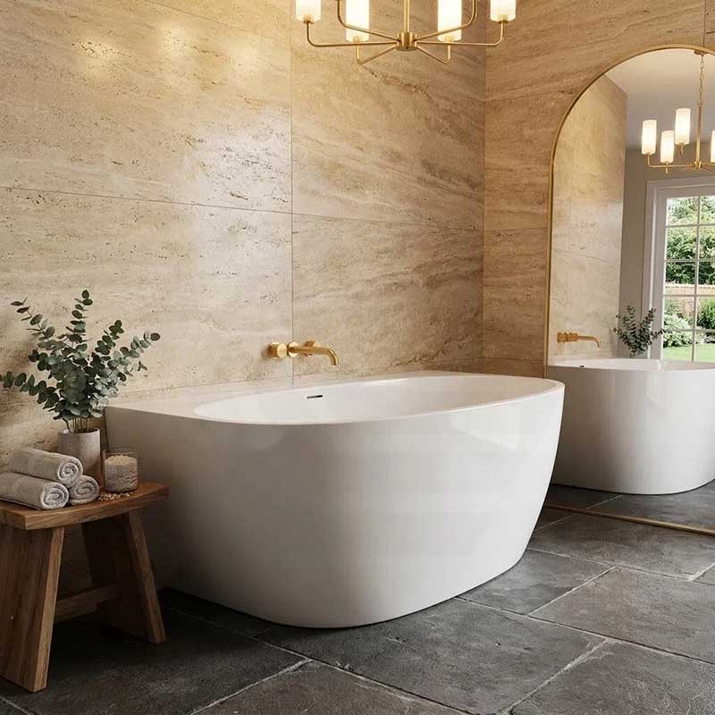 Fienza Keeto Acrylic Back To Wall Bathtub Overflow Available 1300/1500/1700mm - Gloss White