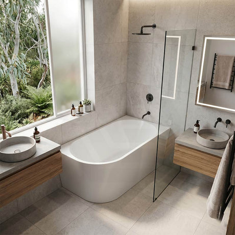 Fienza Isabella Acrylic Right Corner Bathtub NO Overflow 1500mm - Gloss White/ Matt White