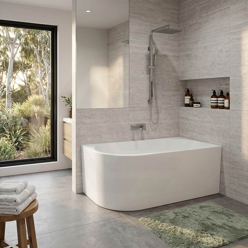 Fienza Isabella Acrylic Right Corner Bathtub NO Overflow 1500mm - Gloss White/ Matt White