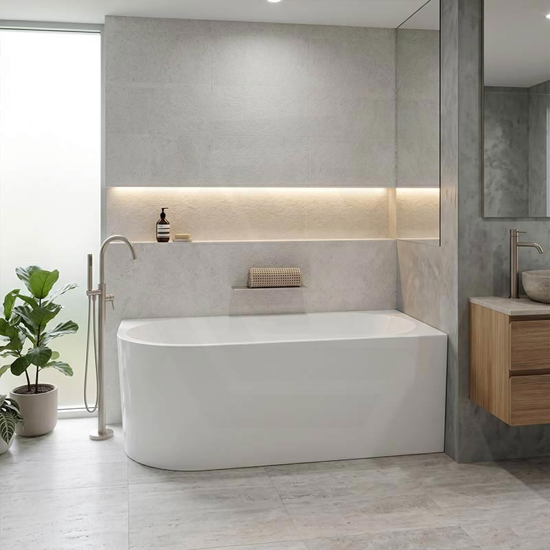 Fienza Isabella Acrylic Right Corner Bathtub NO Overflow 1500mm - Gloss White/ Matt White