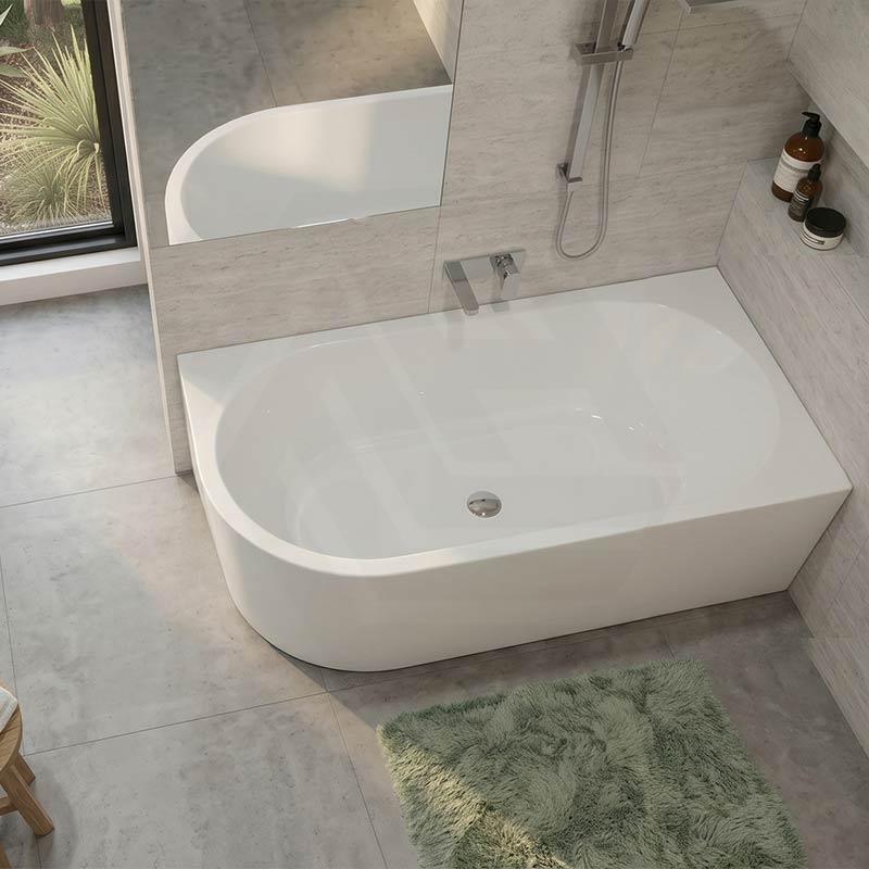 Fienza Isabella Acrylic Right Corner Bathtub NO Overflow 1500mm - Gloss White/ Matt White