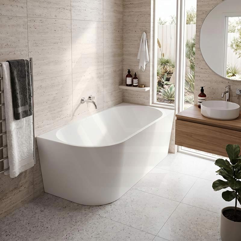 Fienza Isabella Acrylic Right Corner Bathtub NO Overflow 1500mm - Gloss White/ Matt White