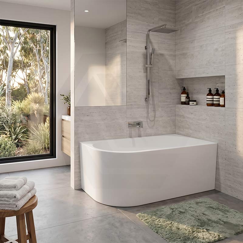 Fienza Isabella Acrylic Right Corner Bathtub NO Overflow 1500mm - Gloss White/ Matt White