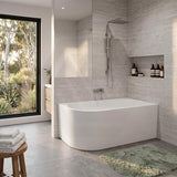 Fienza Isabella Acrylic Right Corner Bathtub NO Overflow 1500mm - Gloss White/ Matt White