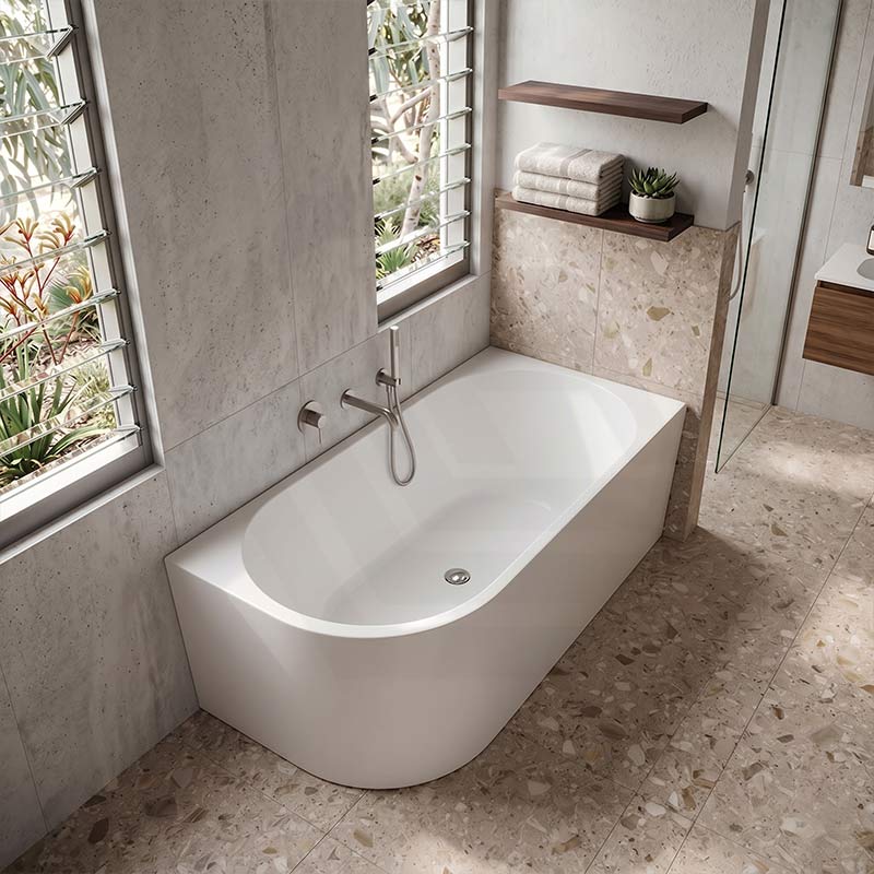Fienza Isabella Acrylic Right Corner Bathtub NO Overflow 1500mm - Gloss White/ Matt White