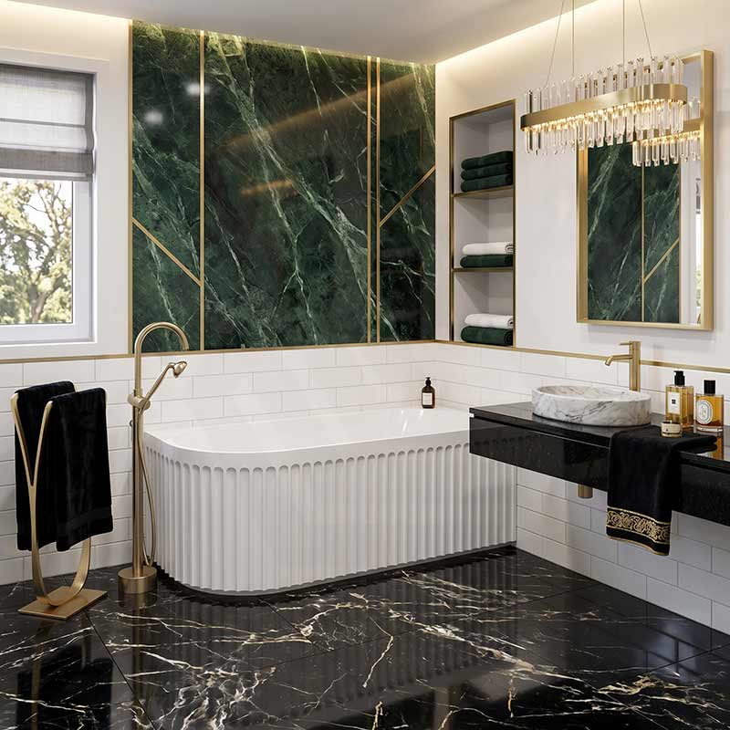 Fienza Eleanor Acrylic Fluted Left/Right Corner Bathtub Overflow Available 1500mm - Gloss White