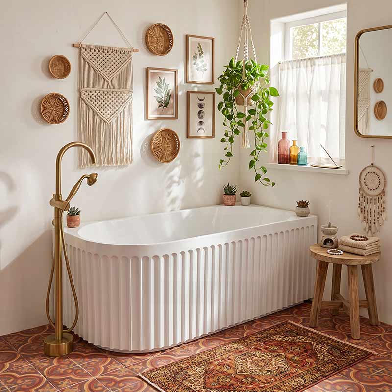 Fienza Eleanor Acrylic Fluted Left/Right Corner Bathtub Overflow Available 1500mm - Gloss White