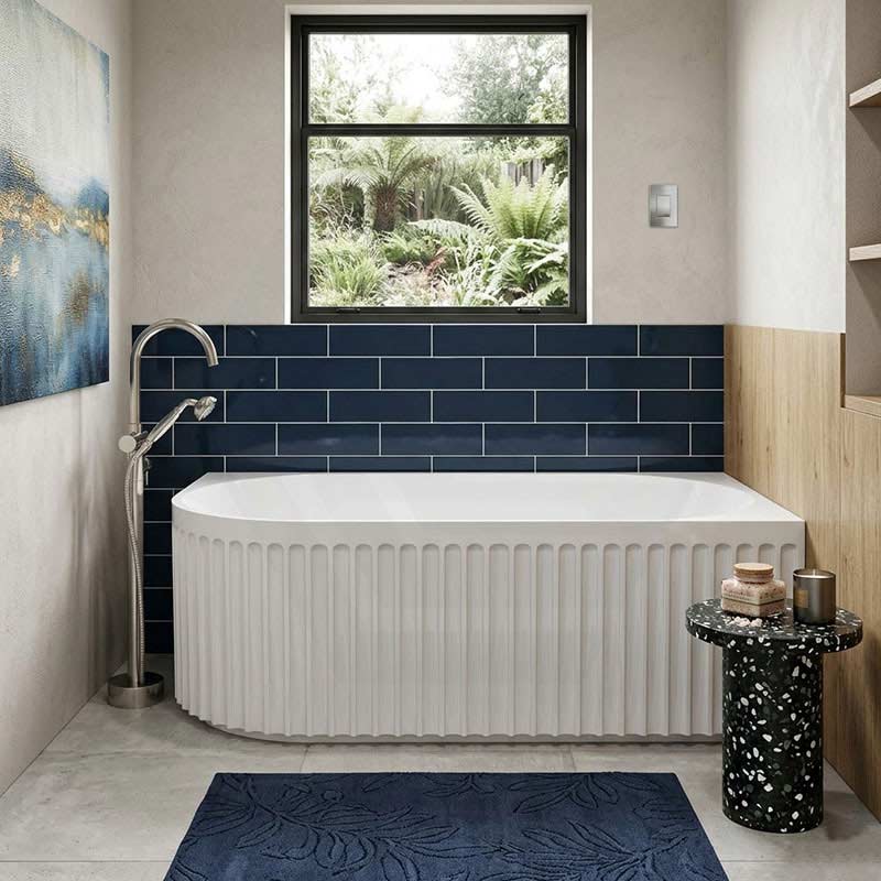 Fienza Eleanor Acrylic Fluted Left/Right Corner Bathtub Overflow Available 1500mm - Gloss White