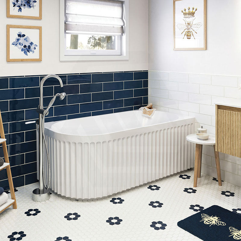 Fienza Eleanor Acrylic Fluted Left/Right Corner Bathtub Overflow Available 1500mm - Gloss White