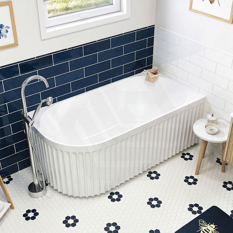 Fienza Eleanor Acrylic Fluted Left/Right Corner Bathtub Overflow Available 1500mm - Gloss White