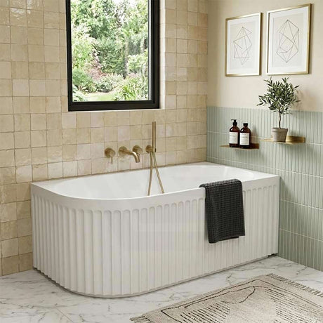 Fienza Eleanor Acrylic Fluted Left/Right Corner Bathtub Overflow Available 1500mm - Gloss White